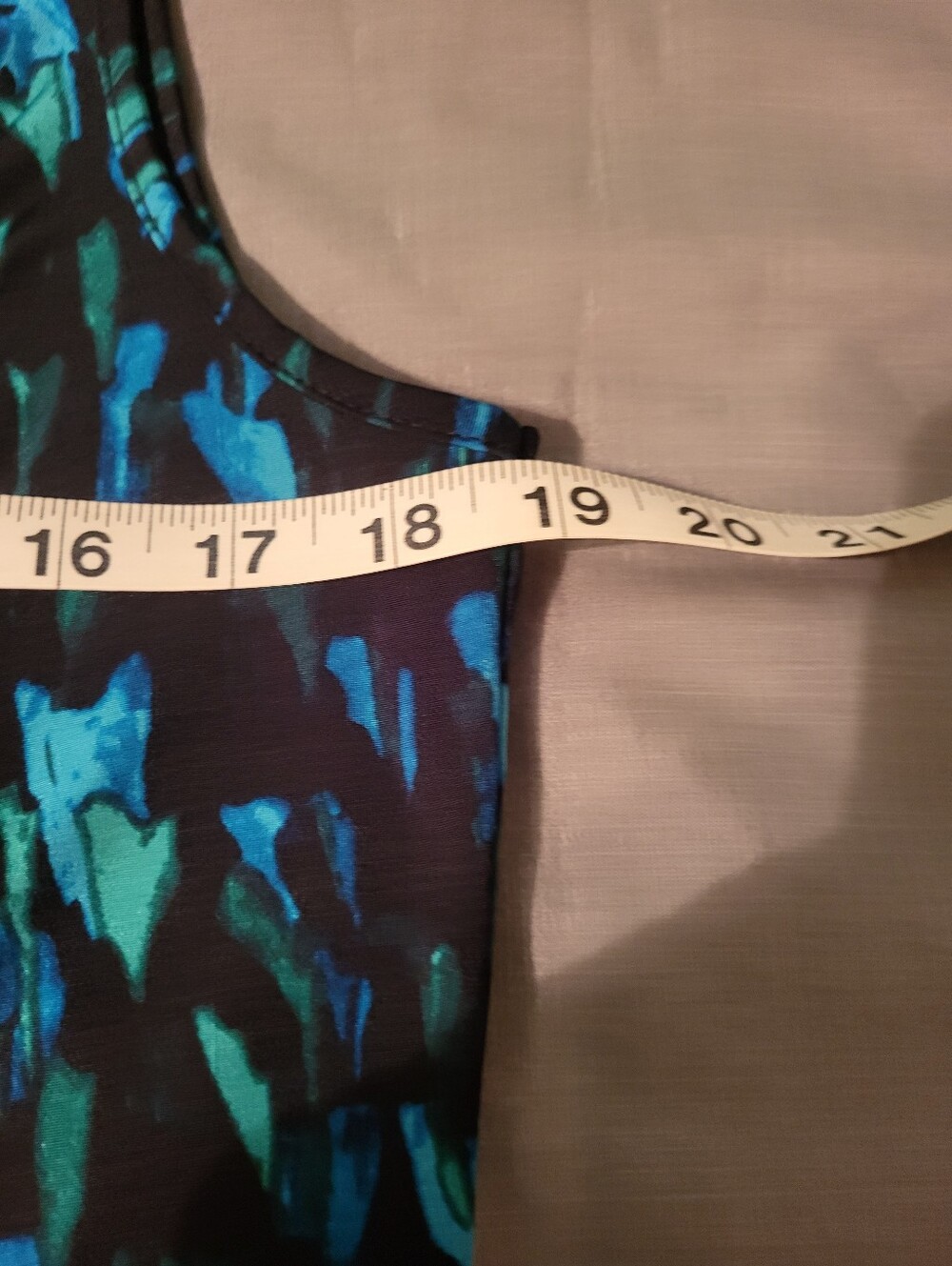 Dana Buchman Black Top with Blue & Teal Abstract Print and Cowl Neck - Picture 3 of 6